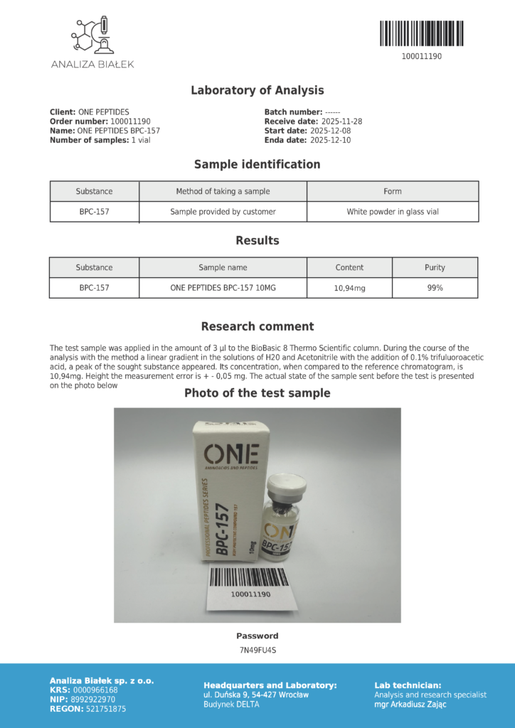 BPC-157 VIAL analiza, badania