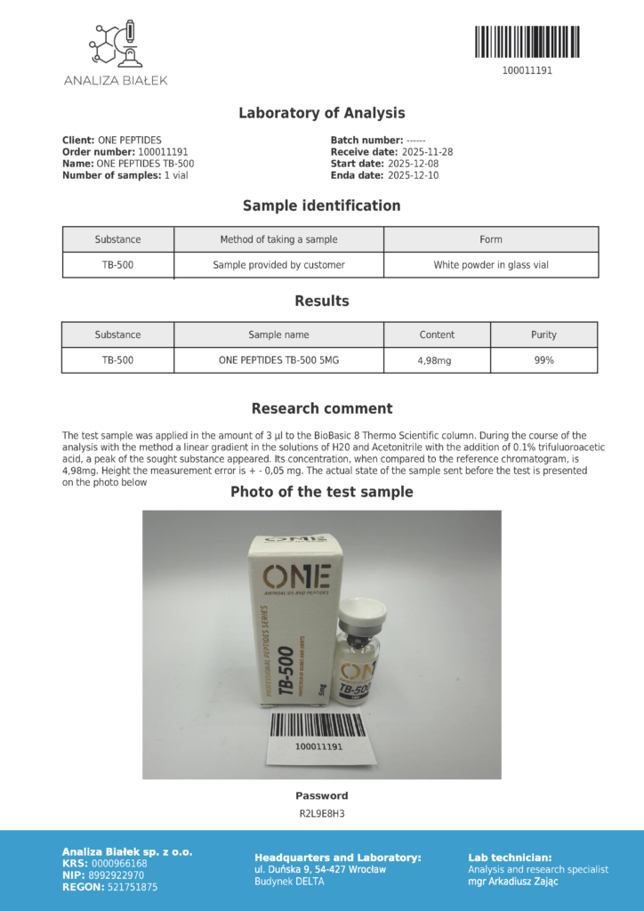TB 500 5MG analiza, badania